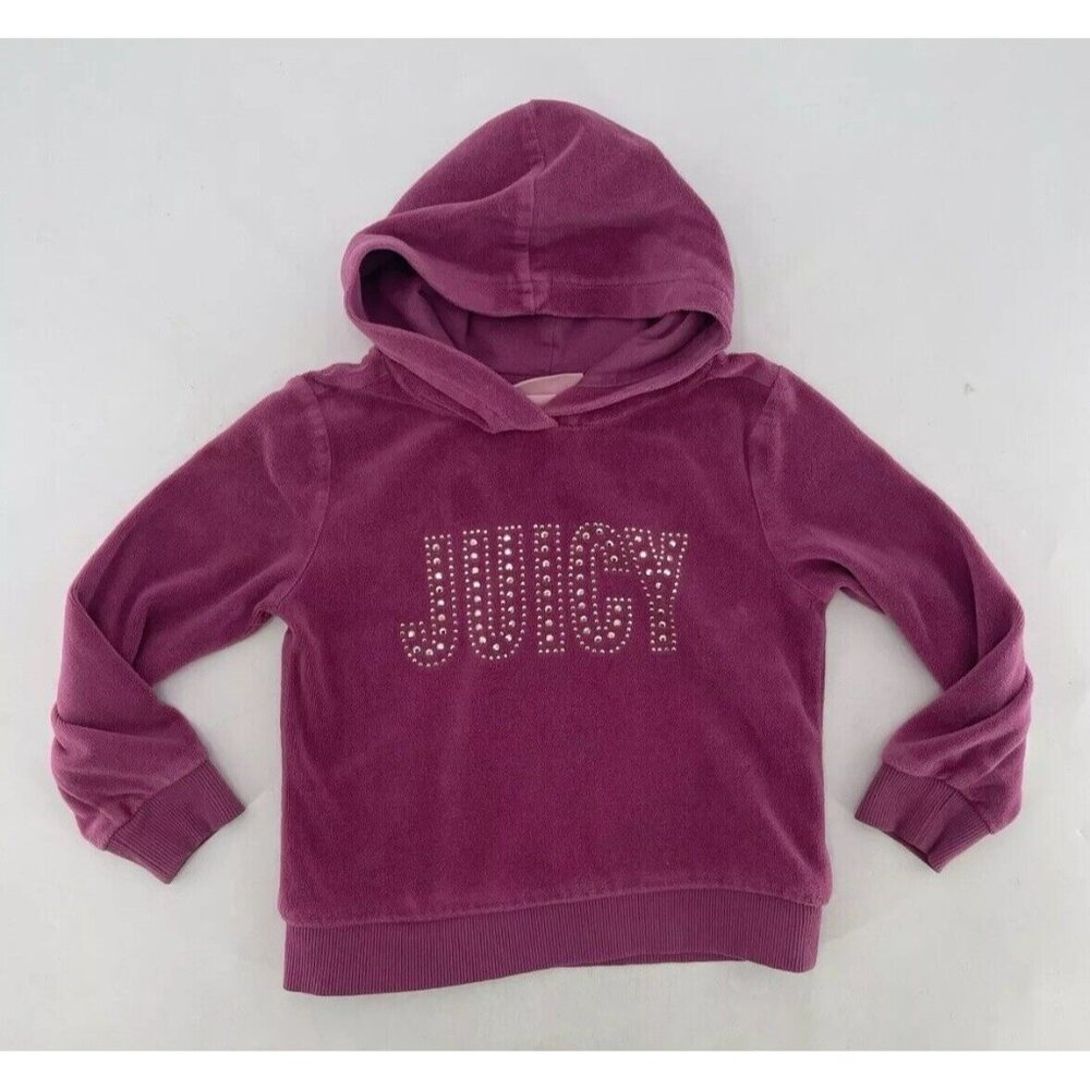 Juicy Couture Girl’s Pink Velour Hoodie Pullover Size 5 Spellout Bling Flaw